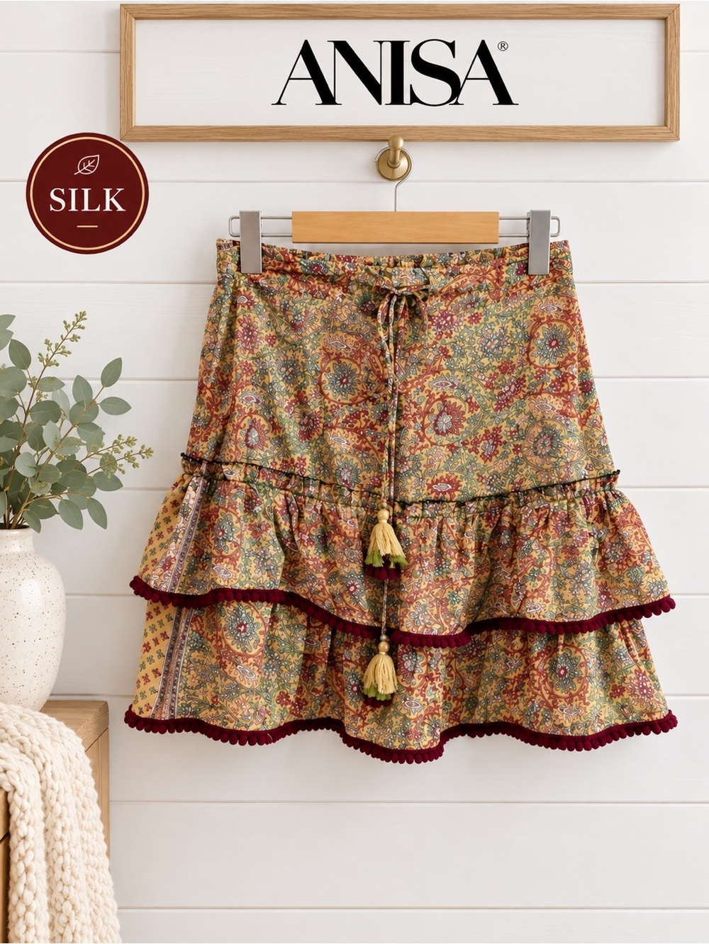 ANISA – Silk• Multicolor Ruffle Skirt M/L